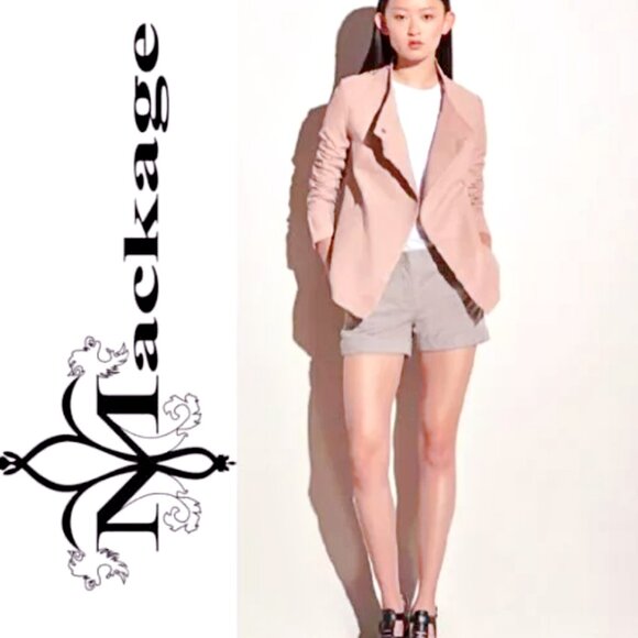 MACKAGE LEMMA SLEEK LEATHER JACKET SNAP CLOSURE in PETAL PINK sz XS $750